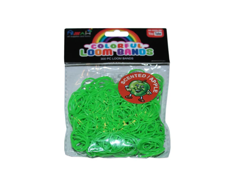 ASAH Colour Matching Green Apple Scented Loom Bands 300pce with 16 S Clips - Apple