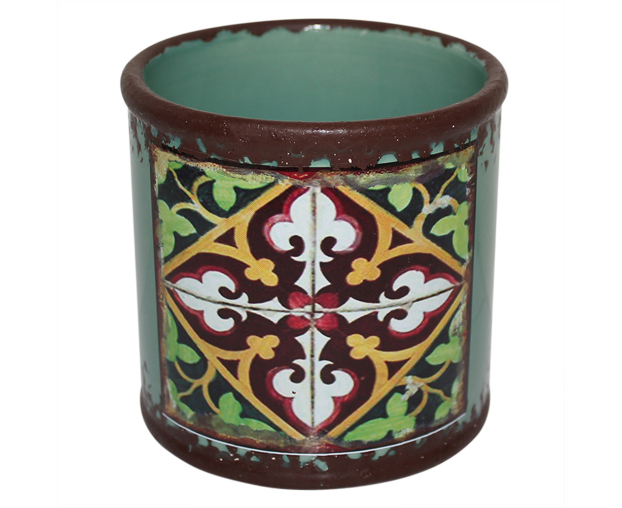 Green Turkish/Urban Inspired Ceramic Flower Pot Round Design 10x10cmH Herbs, Succulents