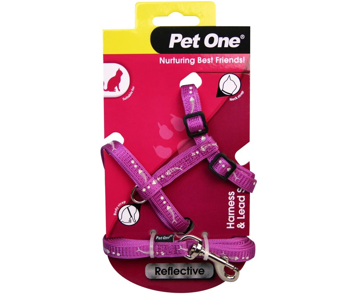 Purple Cat & Kitten Harness with lead Reflective Set - 15 to 22.5cm (Pet One)