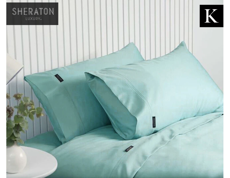 Sheraton Luxury 1000TC Cotton Rich King Bed Sheet Set - Aqua Foam