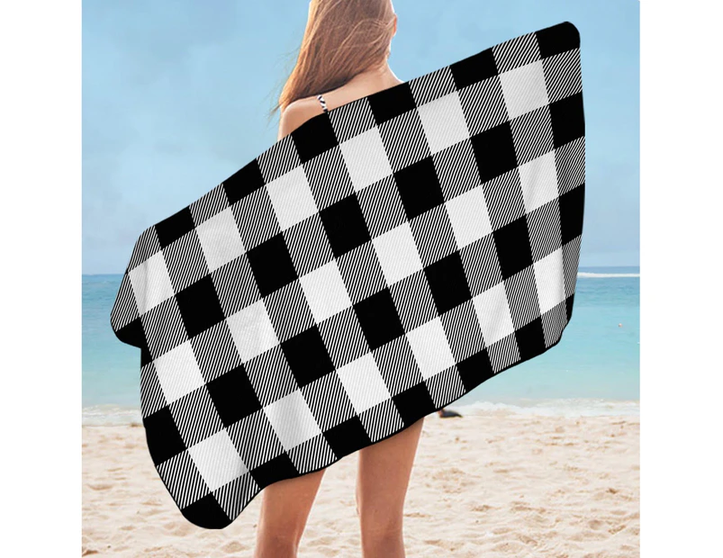 Black and White Gingham Microfiber Beach Towel