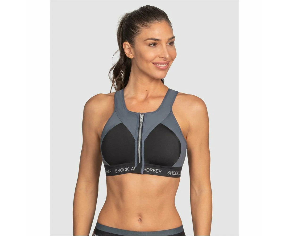 Shock Absorber Infinity Power Front Close Sports Bra in Slate Gray/black