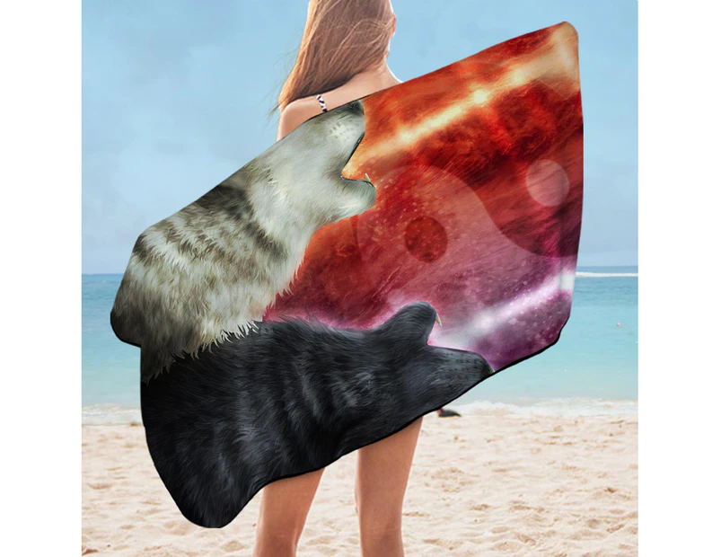 Black and White Wolves Microfiber Beach Towel