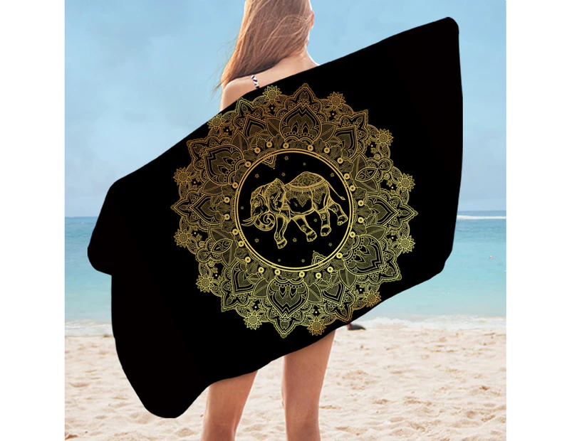 Golden Indian Mandala and Elephant Microfiber Beach Towel
