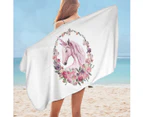 Floral Circle Unicorn Microfiber Beach Towel