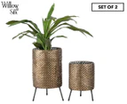 Set of 2 Willow & Silk Nested Aura Fanned Planters - Distressed Gold/Black