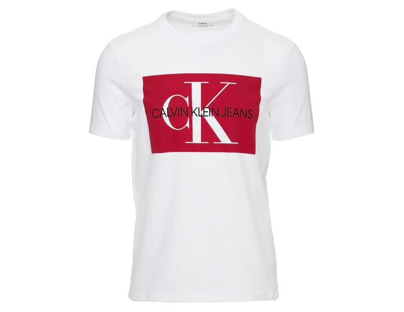 Calvin Klein Jeans Men's Box Monogram Crew Tee / T-Shirt / Tshirt - White