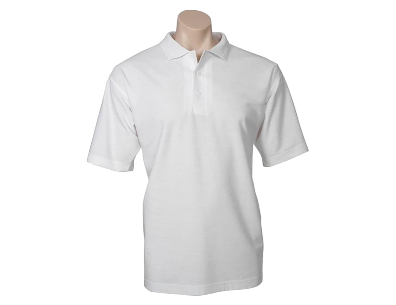 Men's Polo Shirt Plain Casual Top Short Sleeve Pique Knit - White