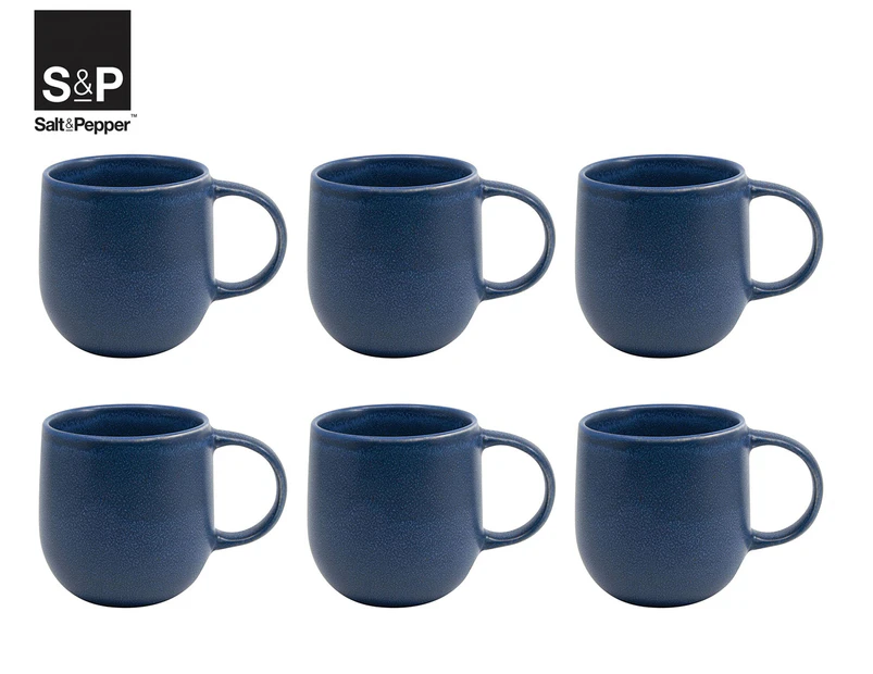 Set of 6 Salt & Pepper 380mL Naoko Mugs - Blue