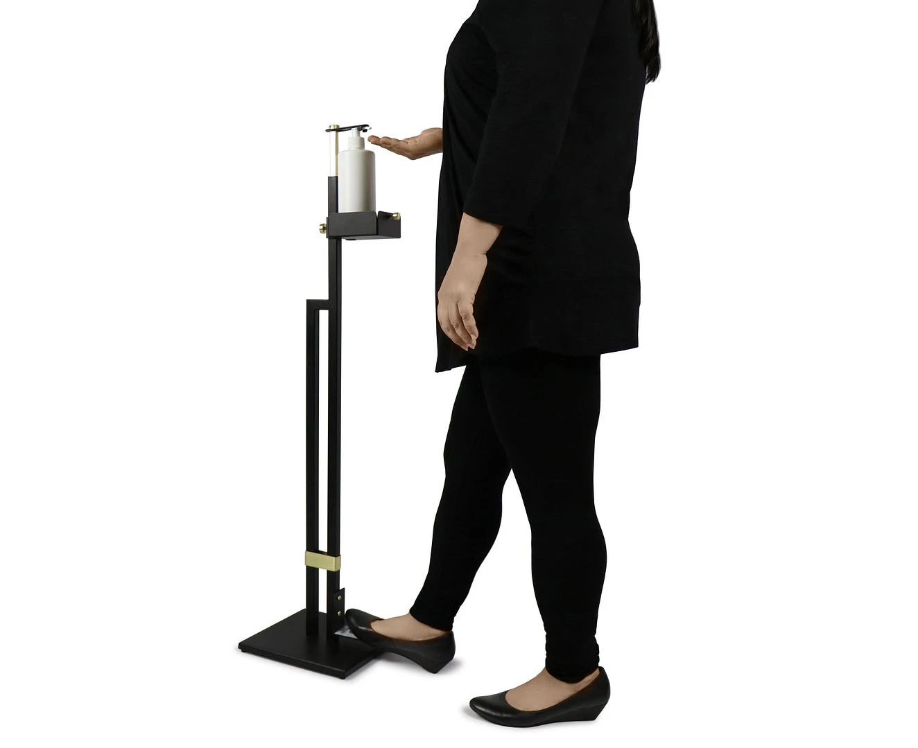 Lirash Touchless Free-Standing Sanitiser Dispenser Station Floor Stand with Foot Pedal - Gold Black