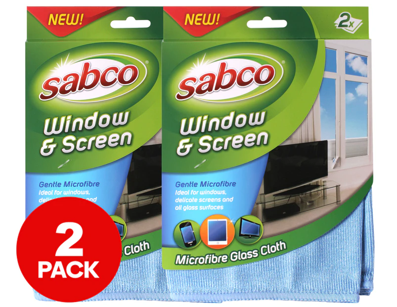 2 x 2pk Sabco Window & Screen Microfibre Glass Cloth - Blue