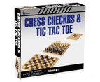 Pip Games Kids/Children 3-in-1 Solid Wood Chess/Checkers/Tic Tac Toe 6y+ Toy