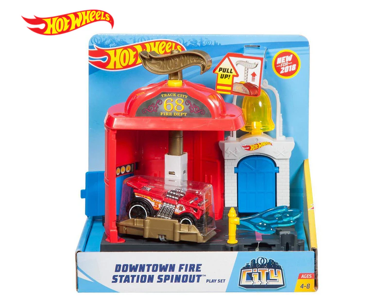 Hot Wheels City Cars Downtown Fire Station Spinout Playset