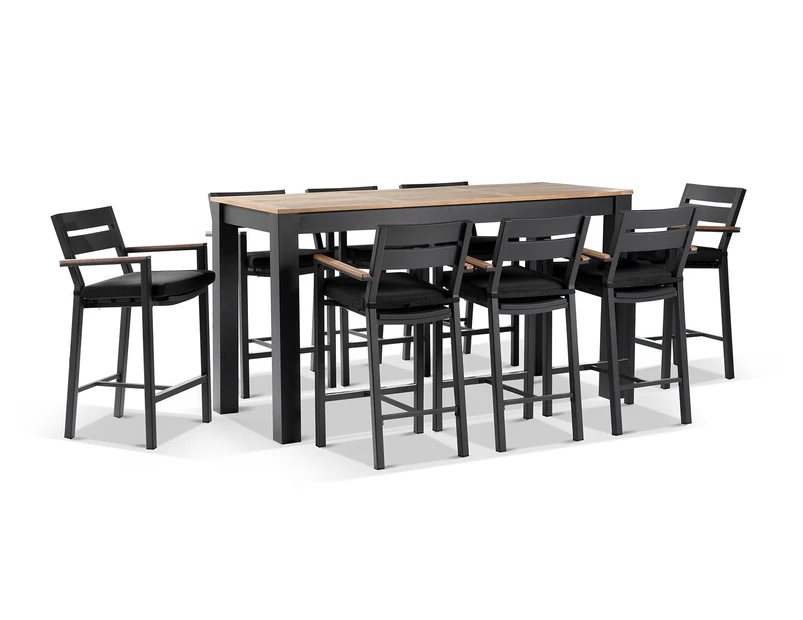 Balmoral 2m Aluminium Bar Table with 8 Capri Stools - Outdoor Aluminium Dining Settings - Charcoal