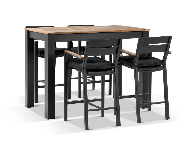 Balmoral 1.5M Bar Table With 4 Capri Bar Stools - Outdoor Aluminium Dining Settings - Charcoal Aluminium