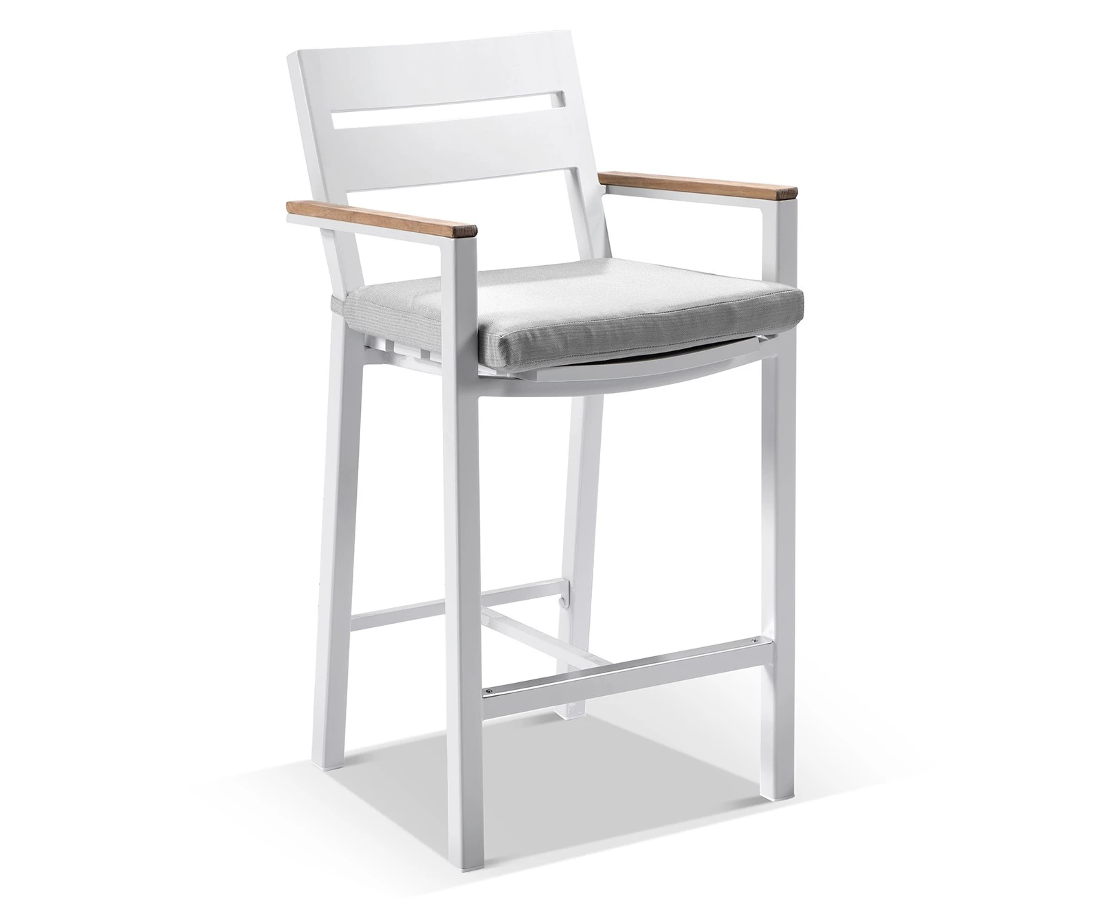 Capri Outdoor Aluminium And Teak Timber Bar Stool - Outdoor Aluminium Chairs - White Aluminium