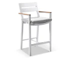 Capri Outdoor Aluminium And Teak Timber Bar Stool - Outdoor Aluminium Chairs - White Aluminium