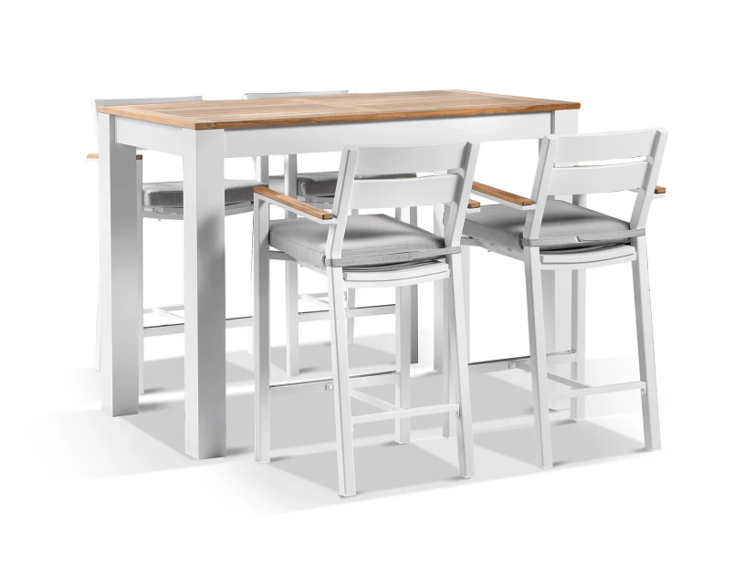Balmoral 1.5M Bar Table With 4 Capri Bar Stools - Outdoor Aluminium Dining Settings - White Aluminium