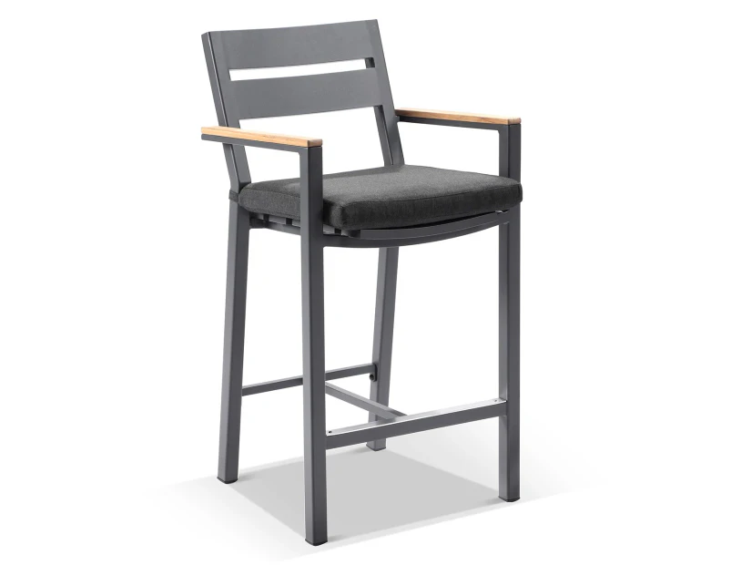 Capri Outdoor Aluminium And Teak Timber Bar Stool - Outdoor Aluminium Chairs - Charcoal Aluminium