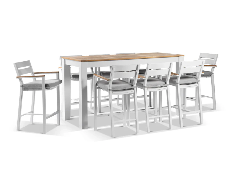 Balmoral 2m Aluminium Bar Table with 8 Capri Stools - Outdoor Aluminium Dining Settings - White