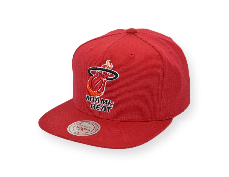 Mitchell & Ness Miami Heat Logo Flat Brim Snapback Cap