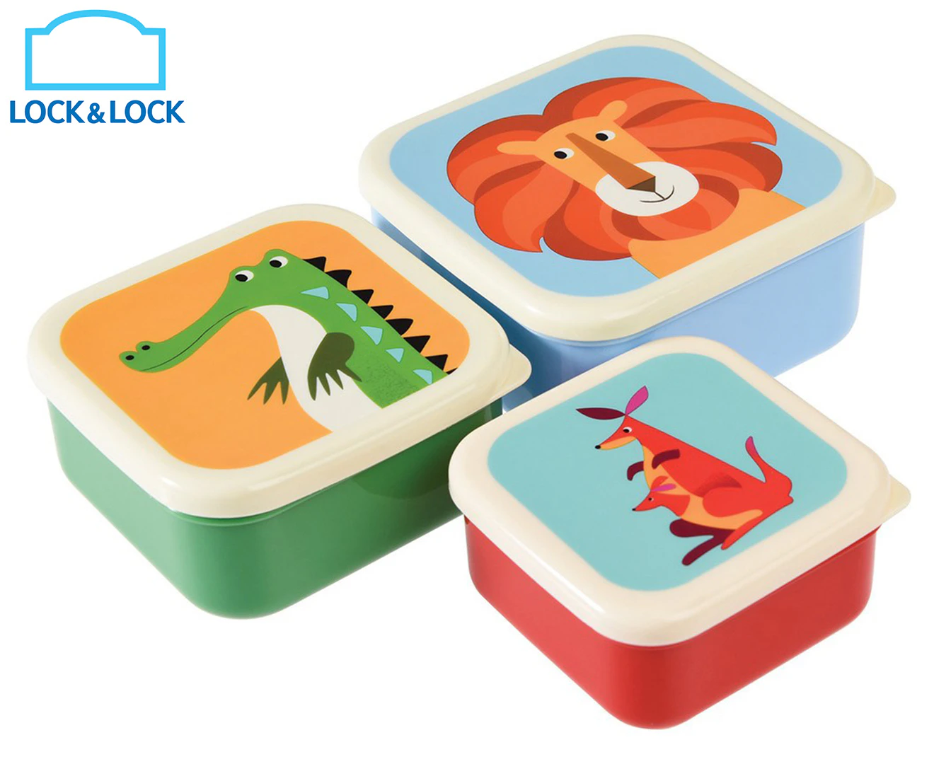 3pc Rex London Kids Plastic Snack/Lunch Box Square Set Colourful Creatures