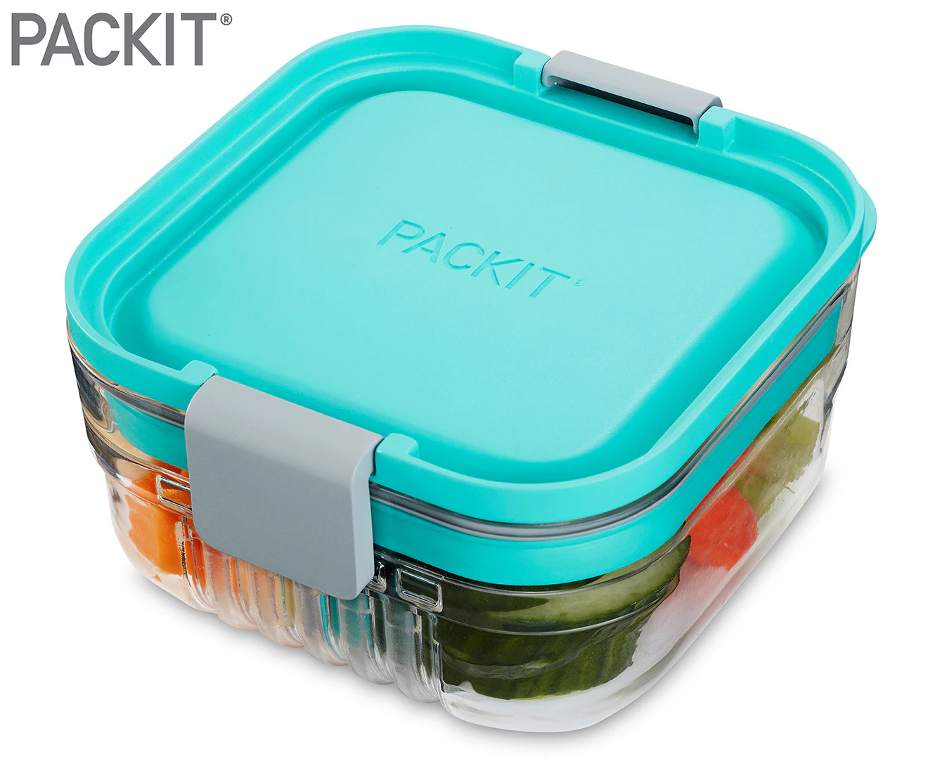 Packit Mod 13cm Square Snack Bento Box Food Storage w/ Removable Divider Mint