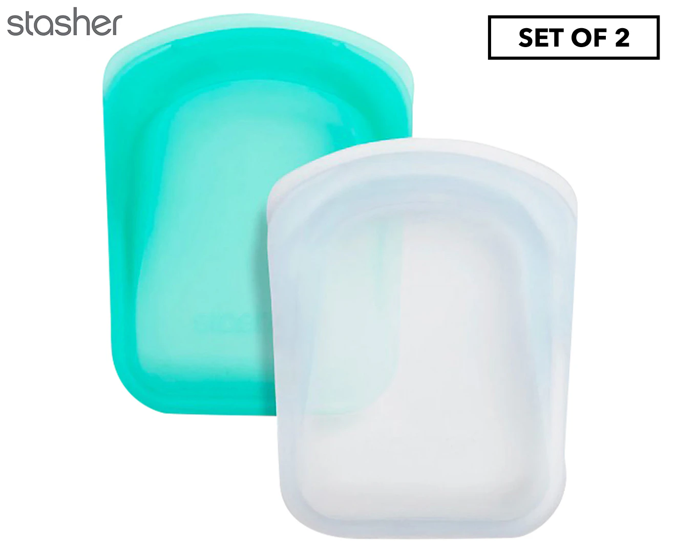 2pc Stasher Silicone 118ml/18cm Reusable Sandwich Bag Storage Pouch Clear/Aqua