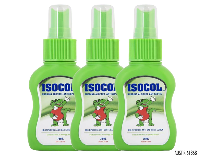 3 x Isocol Rubbing Alcohol Antiseptic Spray 75mL