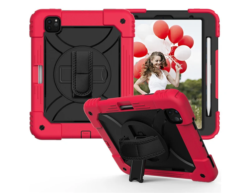 WIWU Rainbow iPad Case Hybrid Armor Kickstand Hard Cover With Pencil Holder For iPad Pro 11 2018/2020-Red&Black