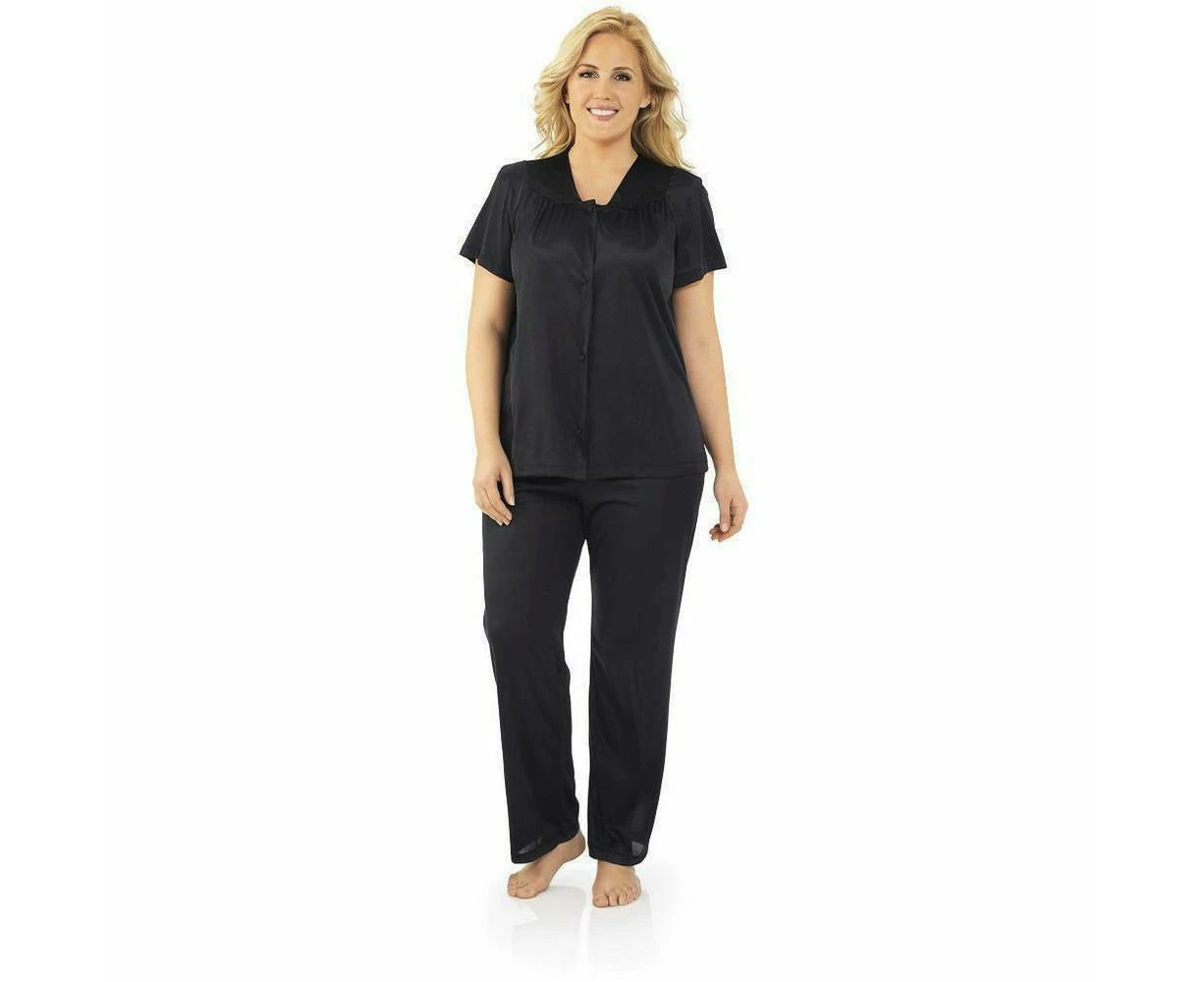 Exquisite Form Short Sleeve Long Leg Nylon Pyjama Set in Midnight Black