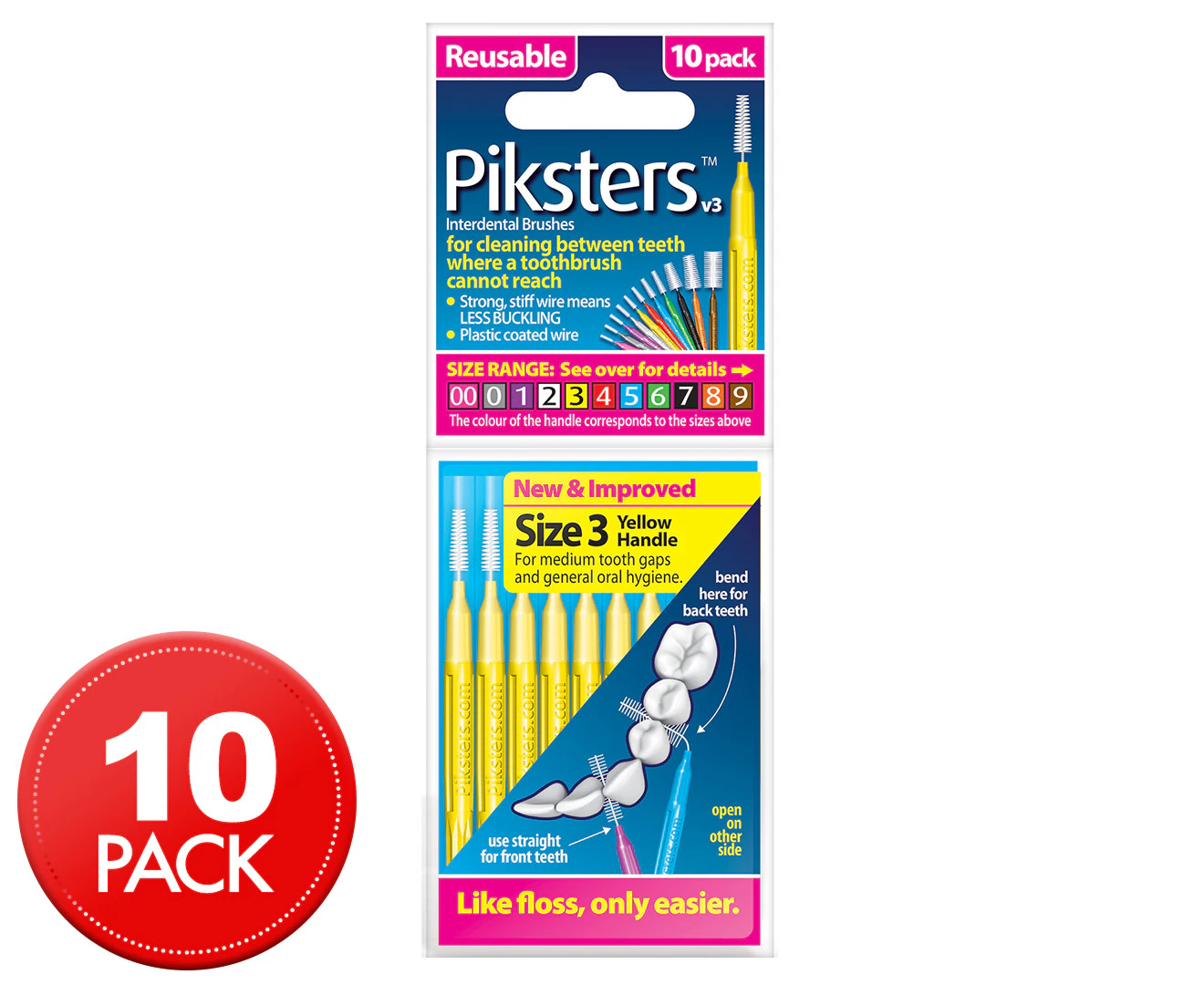 Piksters(R) Interdental Brushes Yellow Size 3 10pk