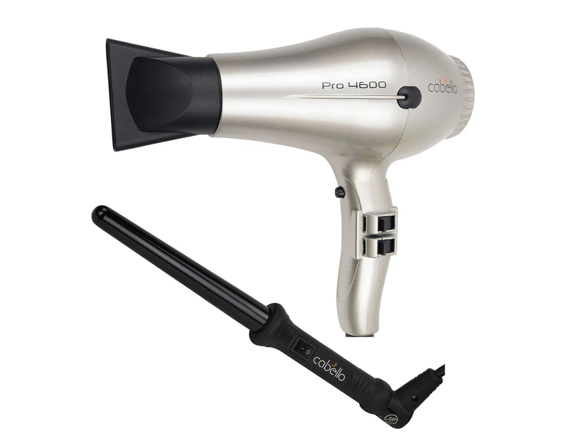 Cabello Pro 4600 Hair Dryer (Grey) + Tapered Curling Iron