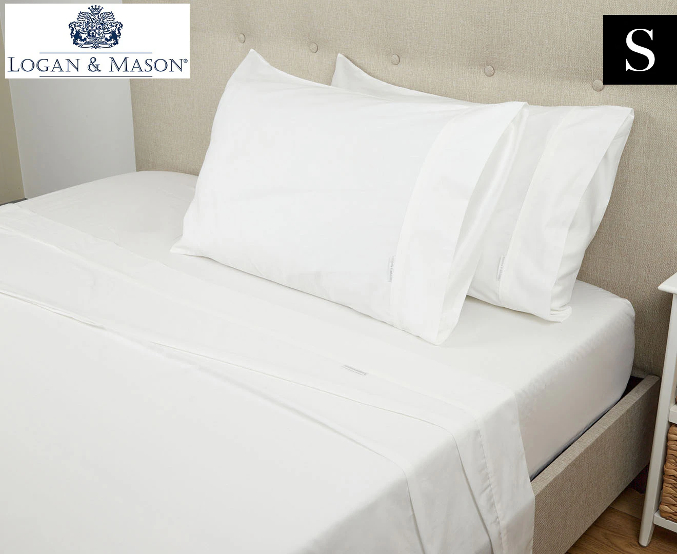 Logan & Mason Platinum 400TC Single Bed Sheet Set - White