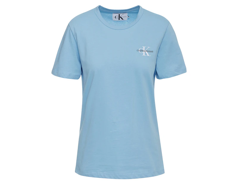 Calvin Klein Jeans Women's Monogram Embroidered Logo Tee / T-Shirt / Tshirt - Alaskan Blue