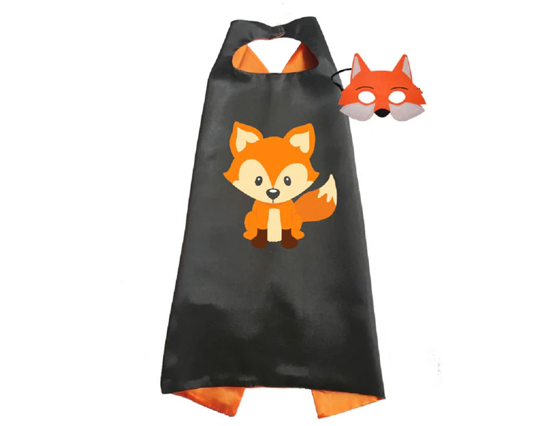 Traindrops Boy's and Girl's Book Day Costume Animal Cape and Mask Set for Kids - Fox - Black Orange