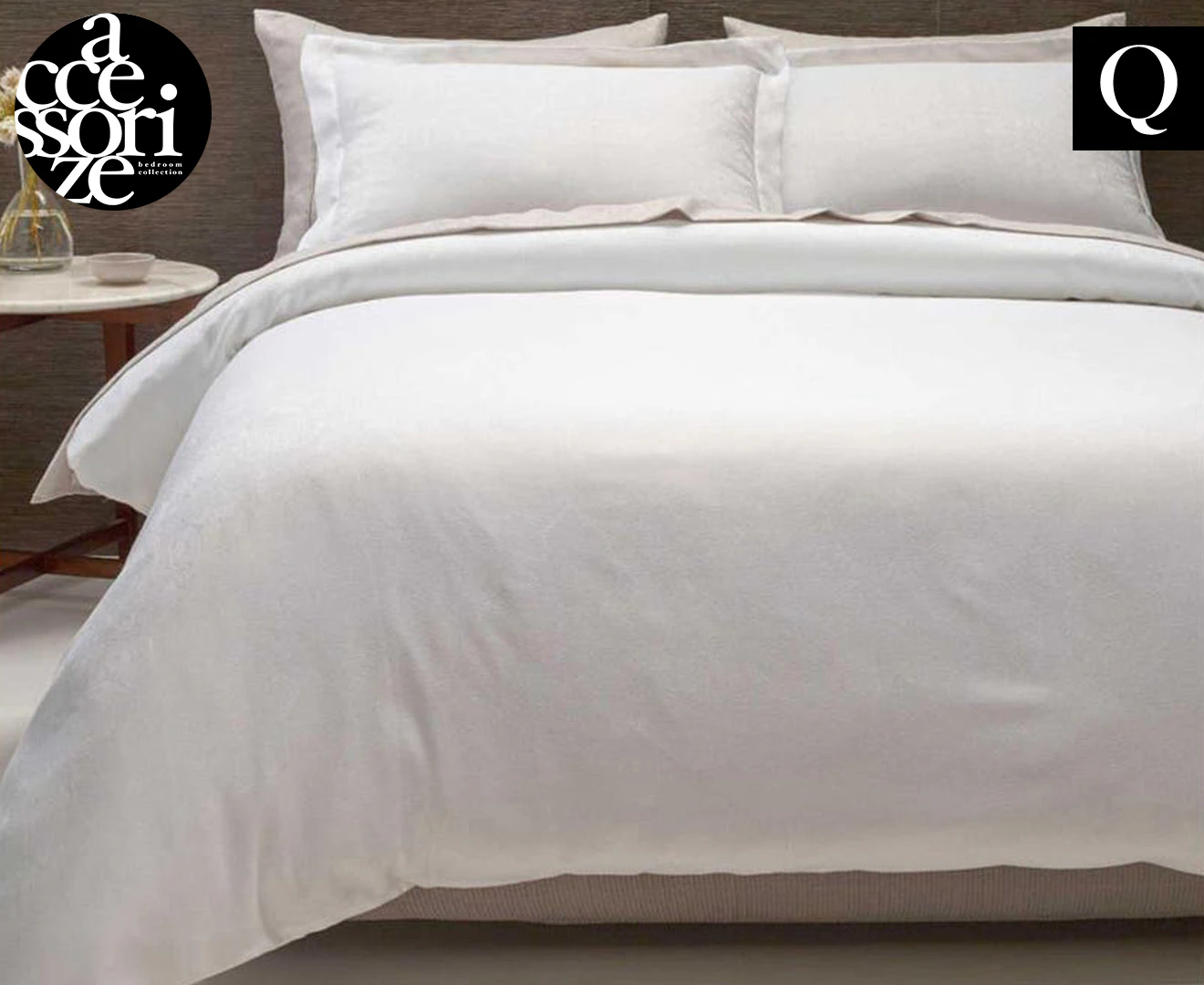 Accessorize Hotel Jacquard Cotton Rich Queen Bed Quilt Cover Set - White