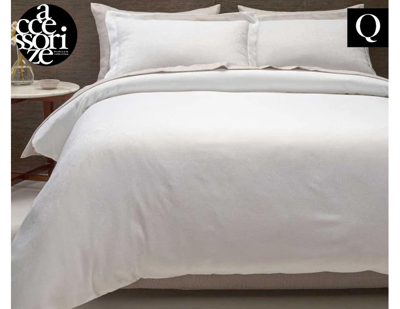 Accessorize Hotel Jacquard Cotton Rich Queen Bed Quilt Cover Set - White