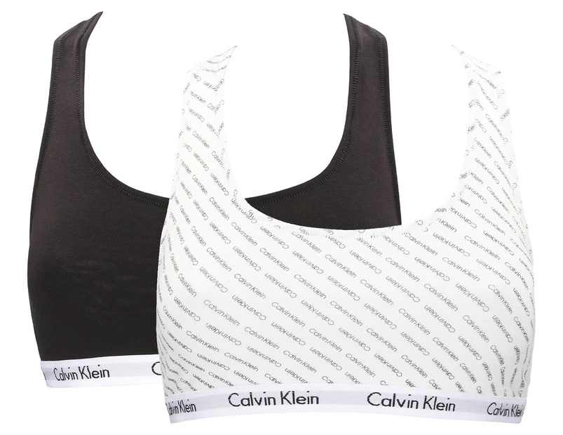 Calvin Klein Women's Unlined Bralette 2-Pack - Black/Diagonal Signature Logo