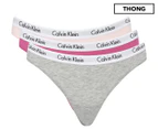 Calvin Klein Women's Thong 3-Pack - Nymphs Thigh/Grey Heather/Red Violet