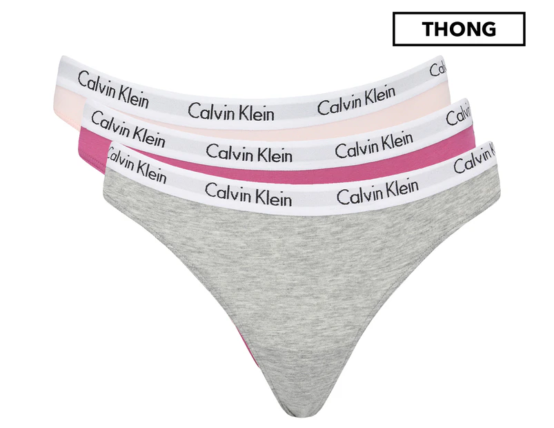 Calvin Klein Women's Thong 3-Pack - Nymphs Thigh/Grey Heather/Red Violet