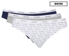 Calvin Klein Women's Bikini Briefs 3-Pack - Grey Heather/Patriotic Blue/Logo Print