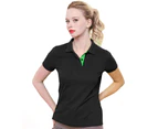 Asquith & Fox Womens Short Sleeve Contrast Polo Shirt (Black/ Lime) - RW5353