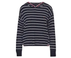 Tommy Hilfiger Sleepwear Women's Global Stripe Trimmed Sleep Hoodie - Navy