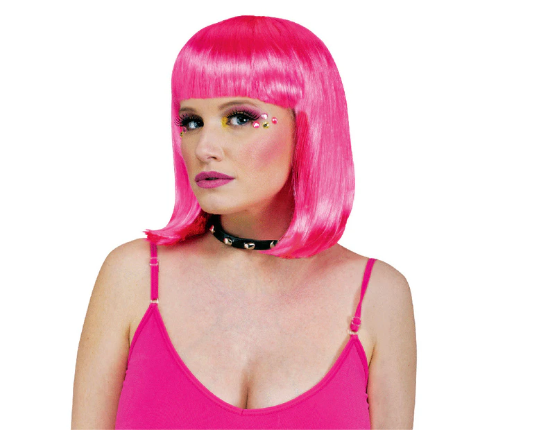 Black Light Rave Wig Hot Pink Costume Accessory