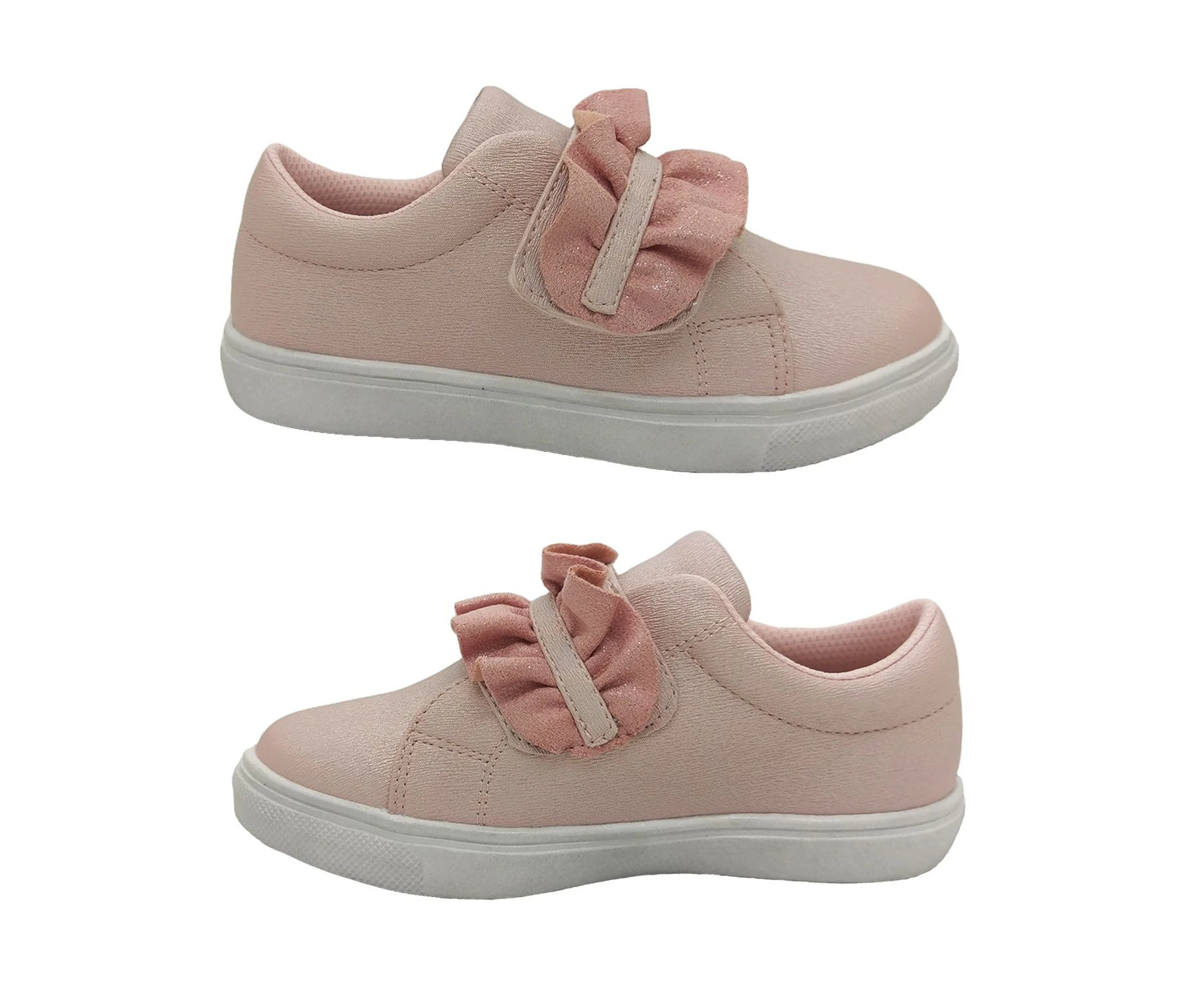 Gro Shu Ginny Frill Shimmer Girls Shoes Flat Casual Hook And Loop Tab Sneaker - Pink