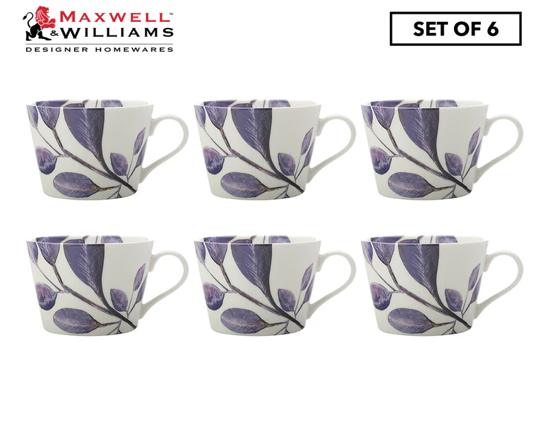 Set of 6 Maxwell & Williams 450mL Winter Bloom Mugs - Violet
