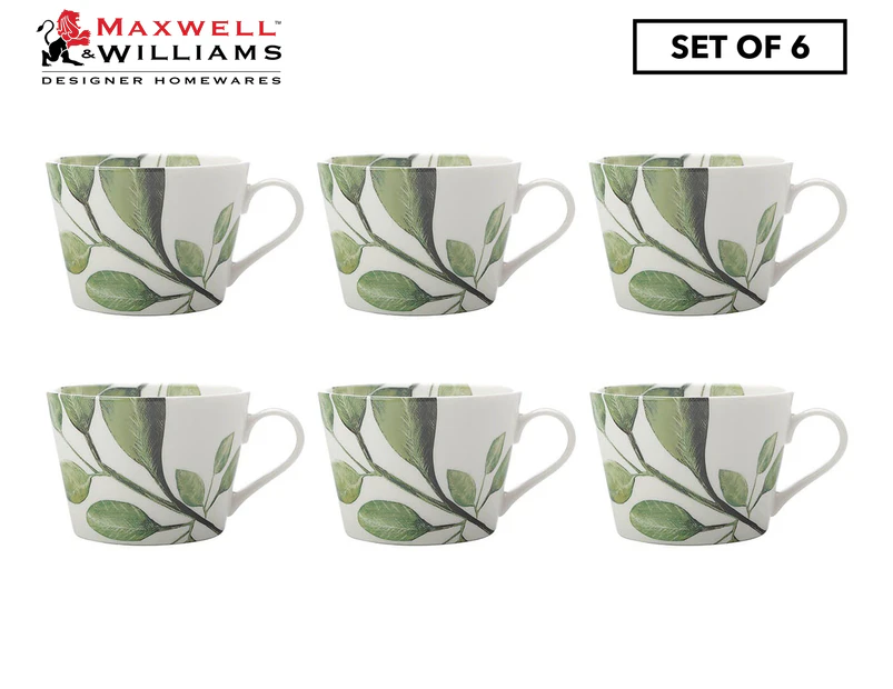 Set of 6 Maxwell & Williams 450mL Winter Bloom Mugs - Olive