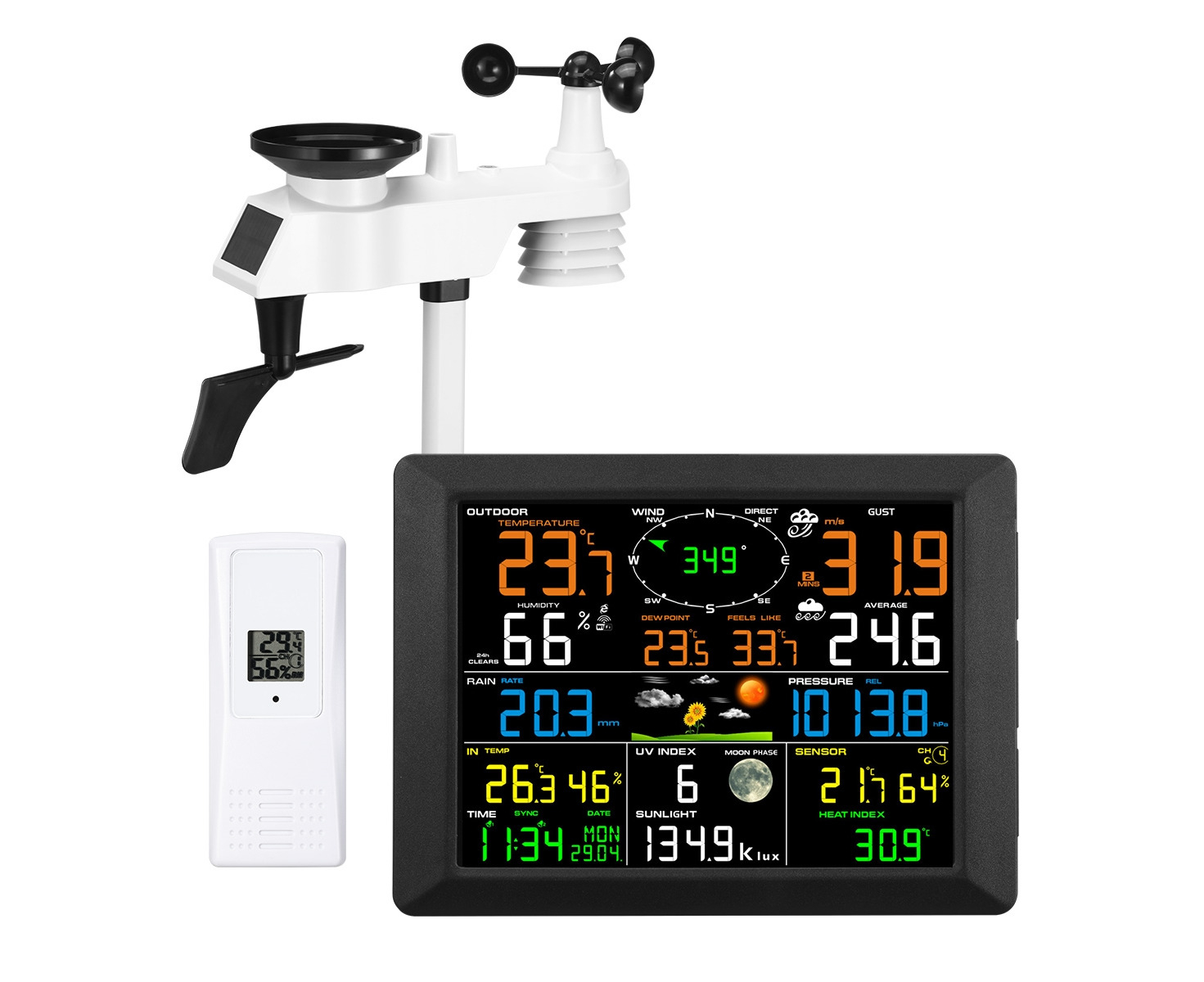 Maxkon WIFI Weather Station Solar Powered for UV Light Temperature ...