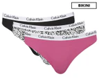 Calvin Klein Women's Bikini Briefs 3-Pack - Black/Red Violet/Leopard Cascade